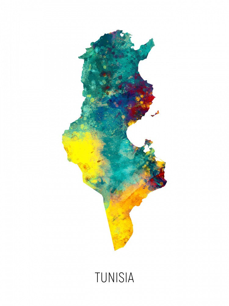 Tunisia Watercolor Map