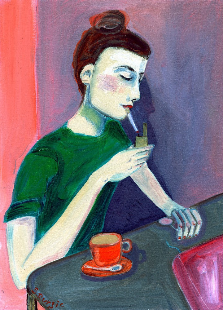 Lady lighting cigarette