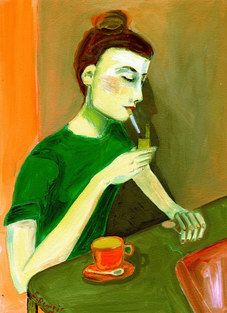 Lady lighting cigarette