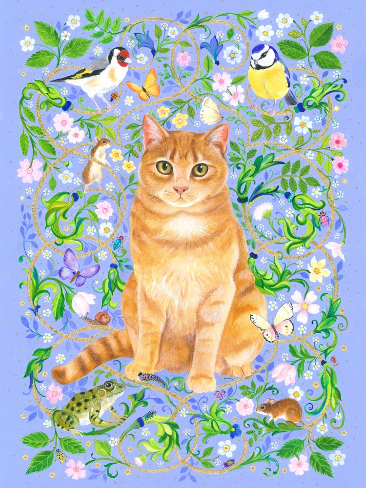 Cat Surrounded By Floral Patterns