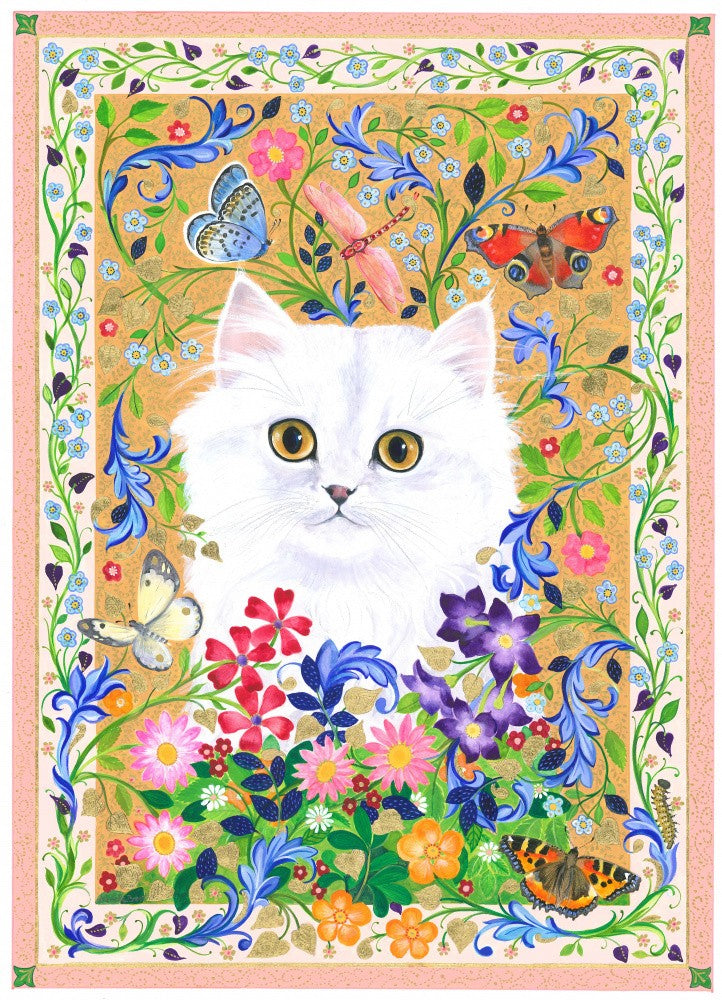 white cat surrounded by an enchanting