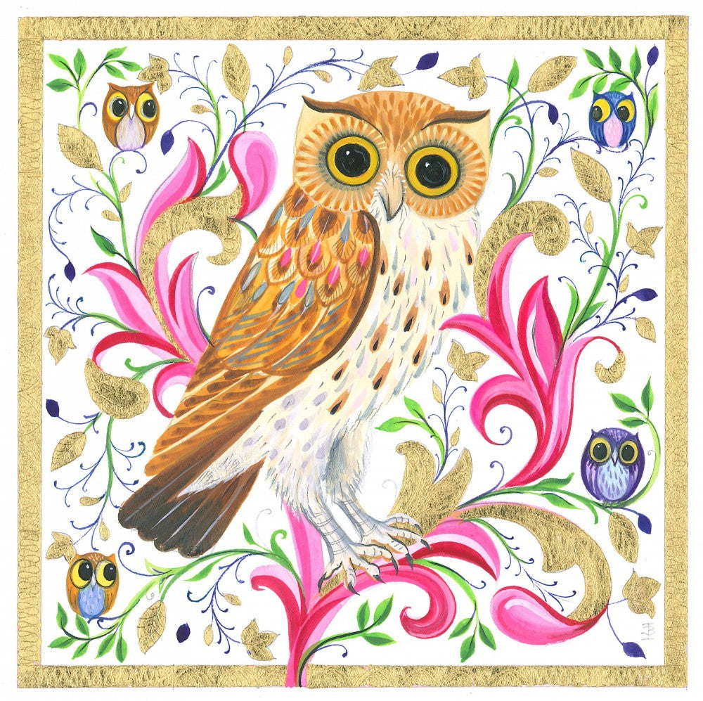 Owl Surrounded By Ornate Floral Designs
