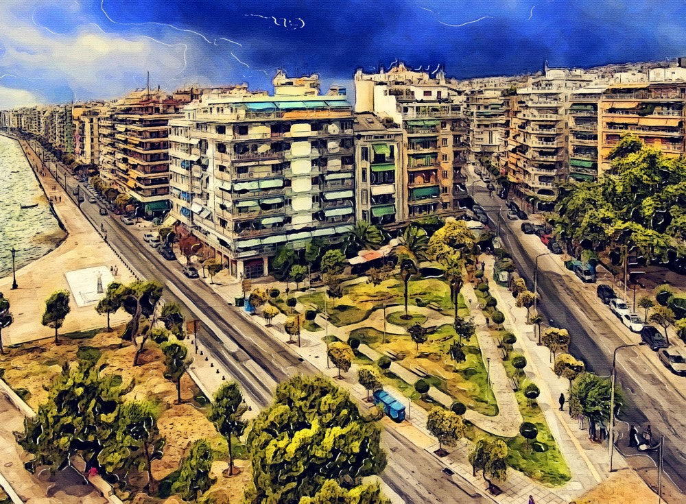 Thessaloniki City Greece Watercolor Art  (1)