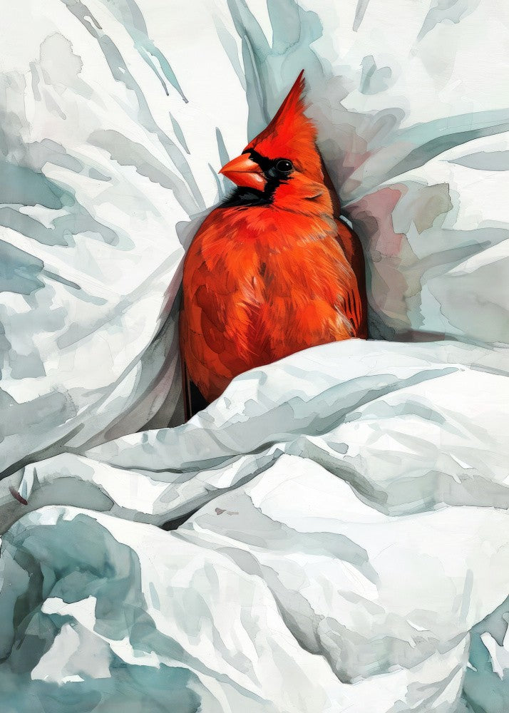 Animal Watercolor Art Bird Sleeping Red Cardinal 2