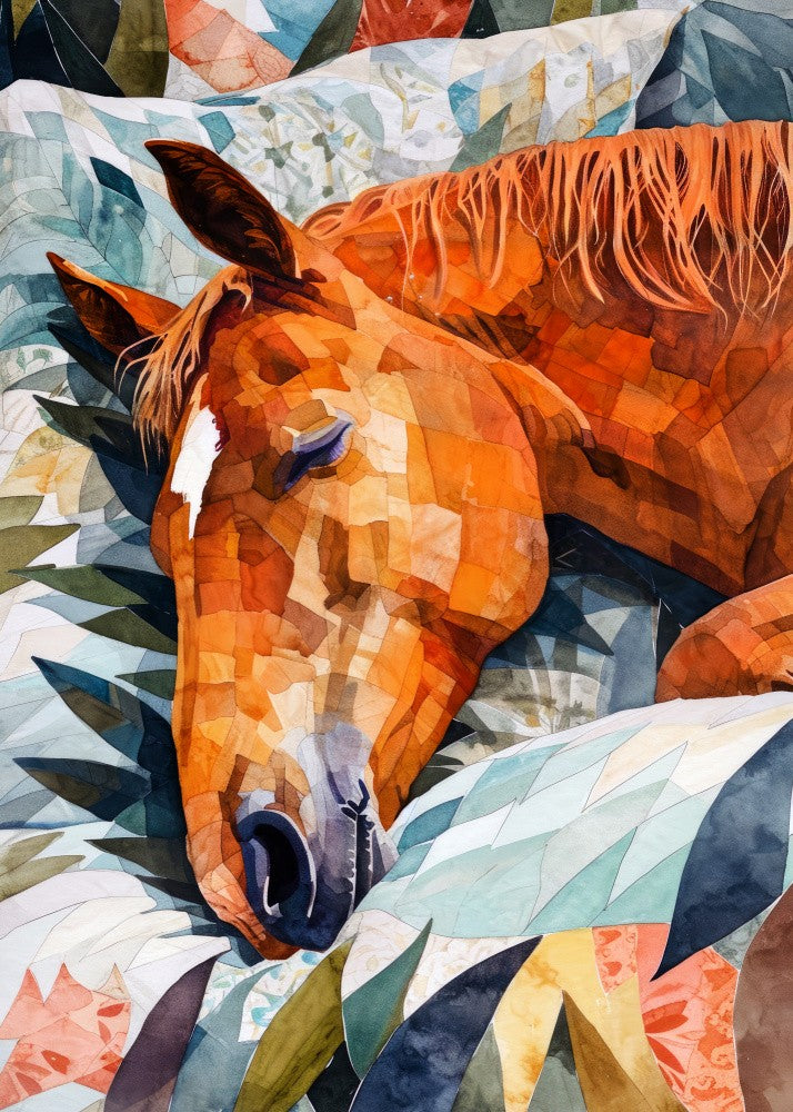 Animal Watercolor Art Horse Sleeping