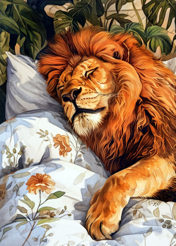 Animal Watercolor Art Lion Sleeping