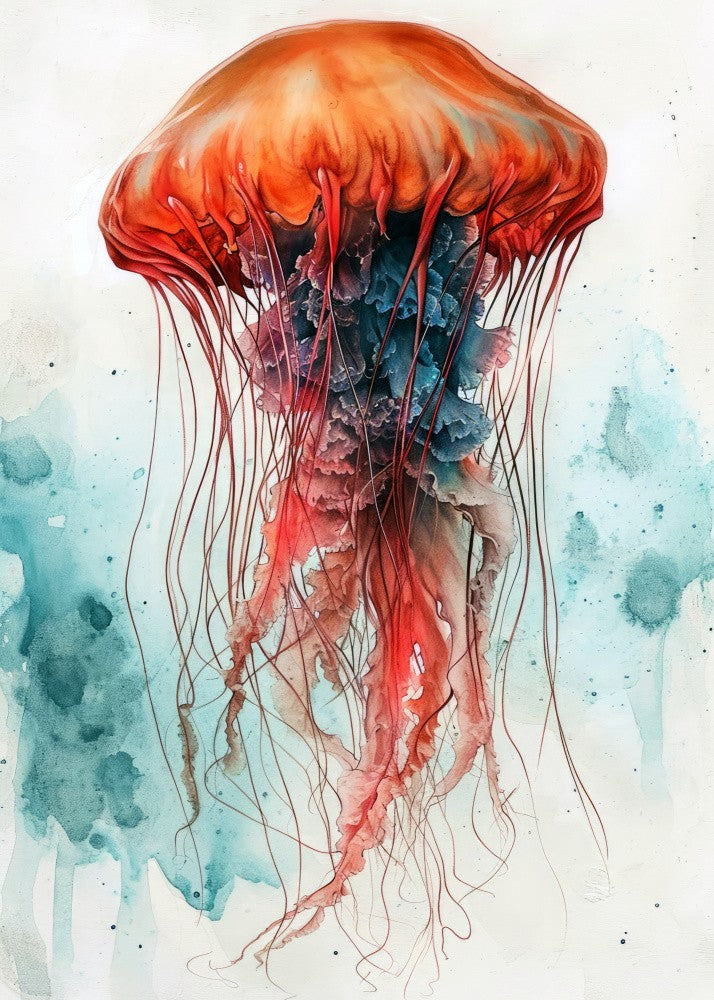 Animal Watercolor Art Medusa Sea Life