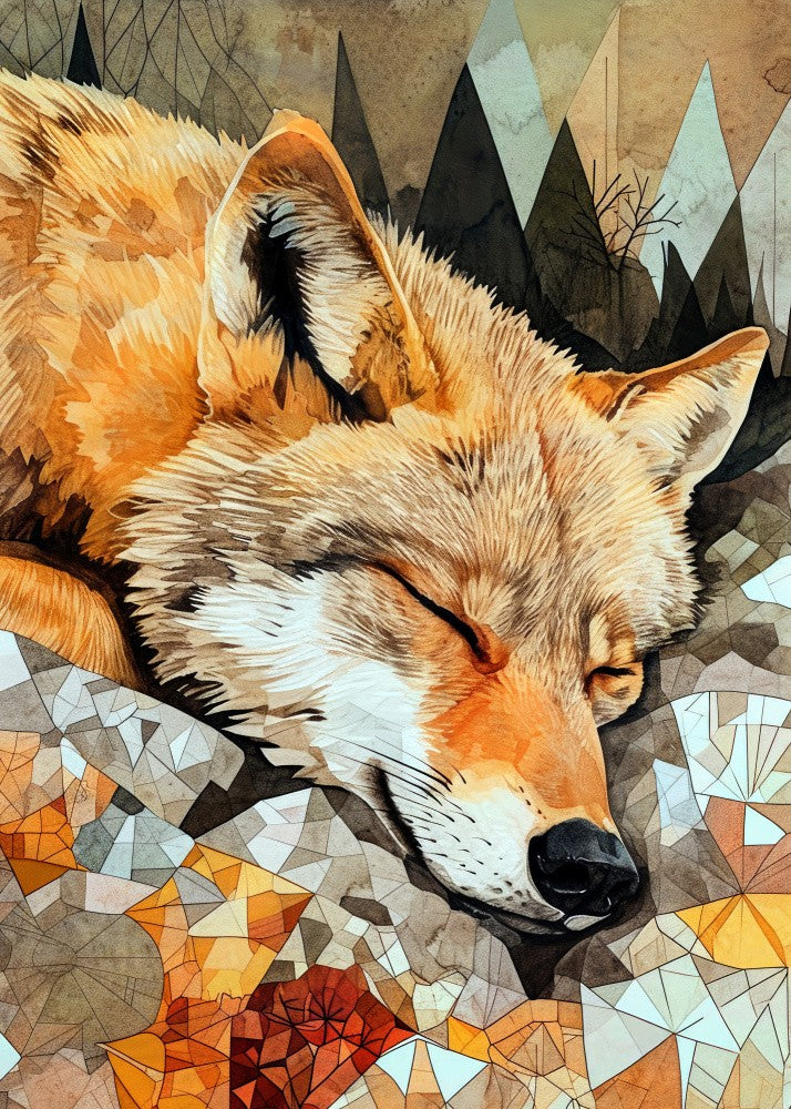 Animal Watercolor Art Sleeping Wolf