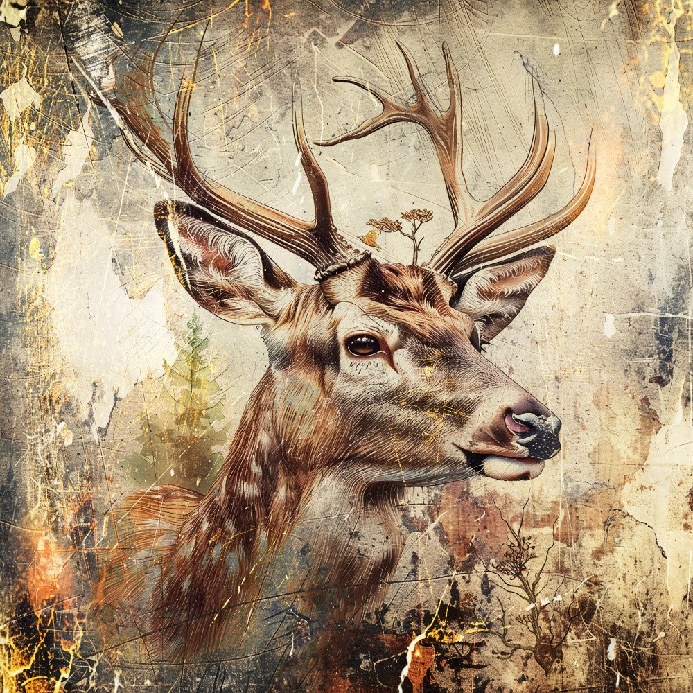 Deer Animal Vintage Art Illustration Wallart 04