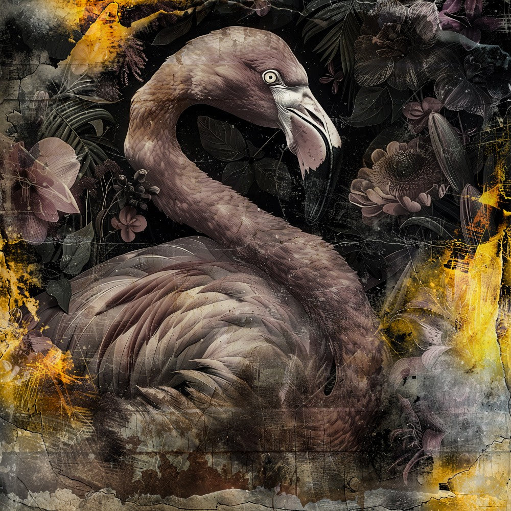 Flamingo Animal Vintage Art Illustration Wallart 02