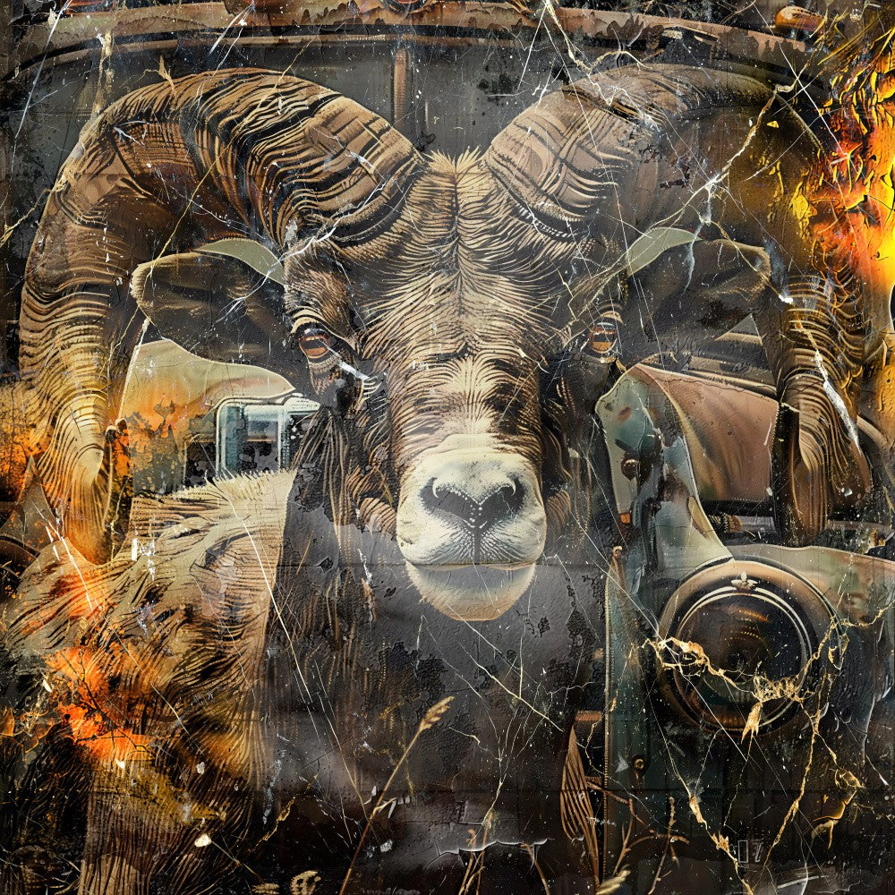 Horn Sheep Animal Vintage Art Illustration Wallart 1