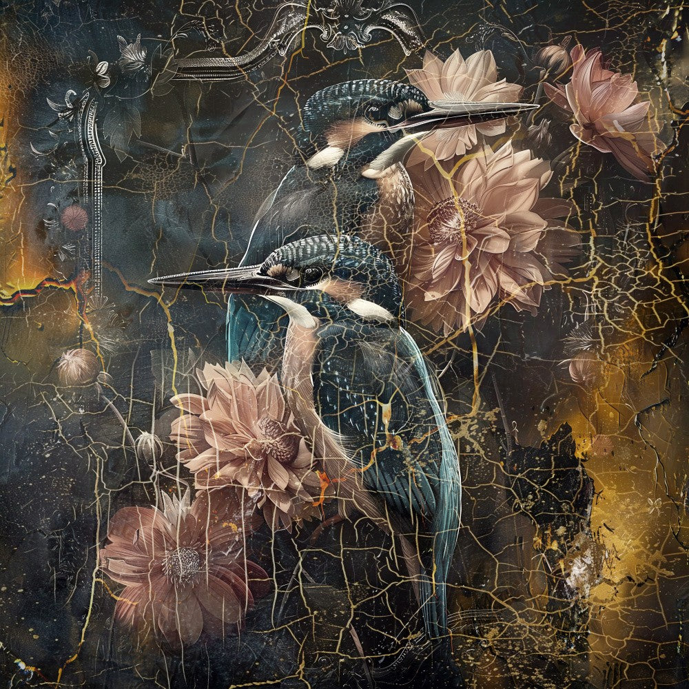Kingfisher Animal Vintage Art Illustration Wallart 2