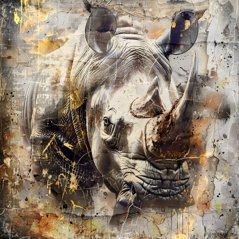 Rhino Animal Vintage Art Illustration Wallart 03
