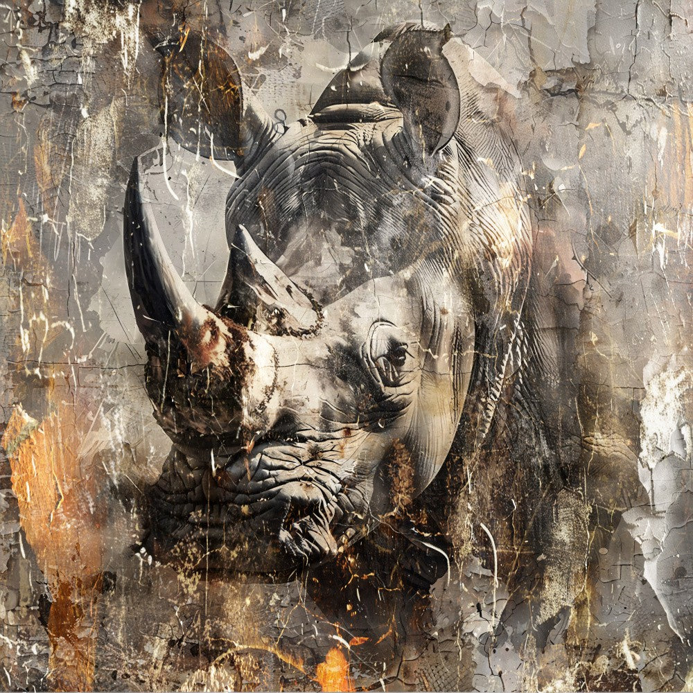 Rhino Animal Vintage Art Illustration Wallart 04
