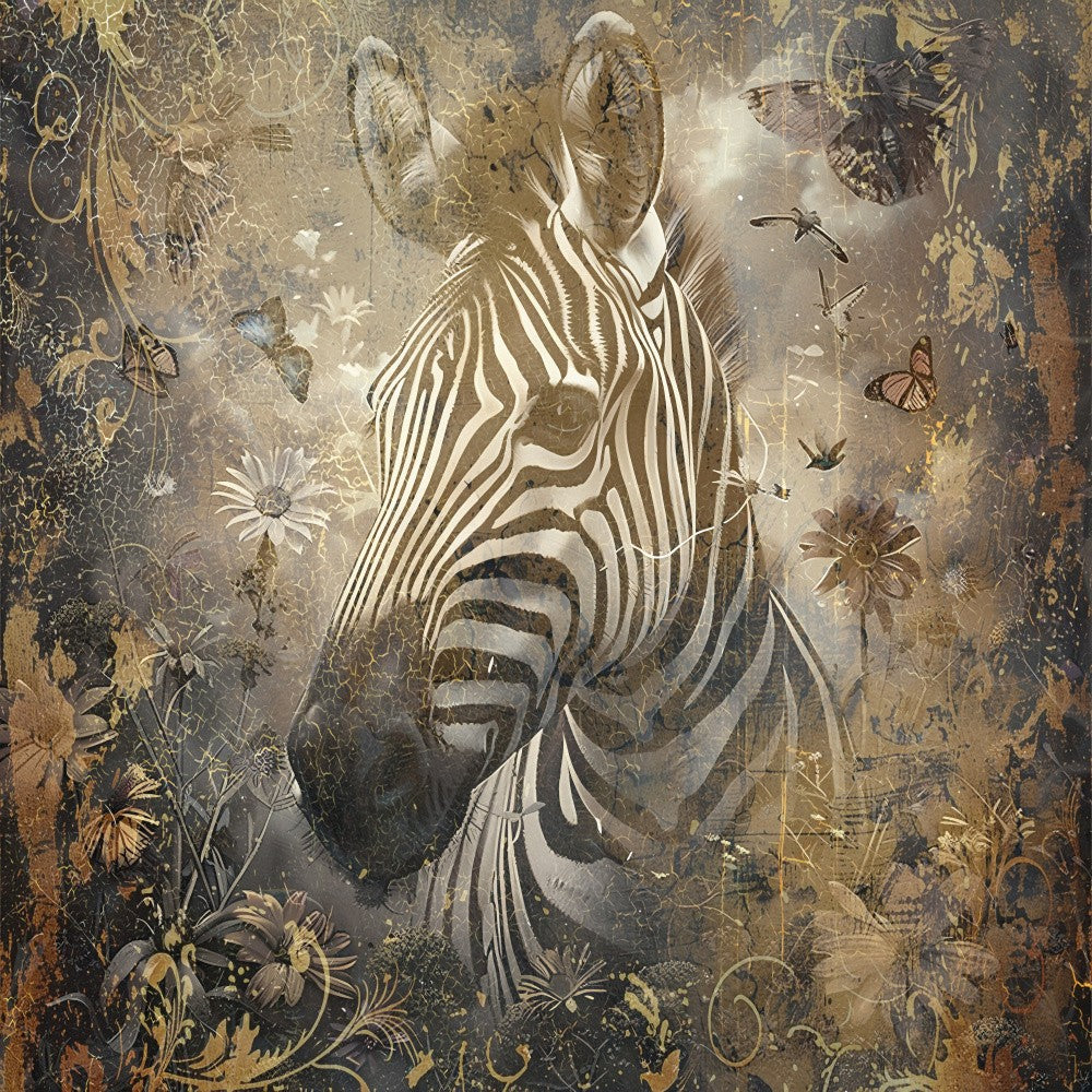 Zebra Animal Vintage Art Illustration Wallart 01
