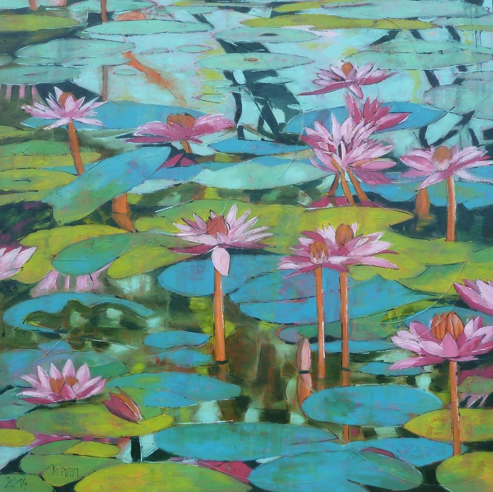 Palmiers Rose, 100 X 100 Cm, Huile Sur Toile,2014 Redimensionner