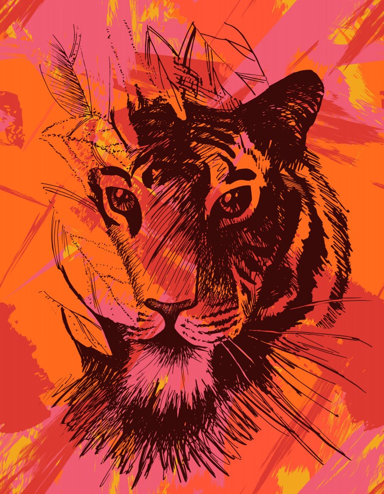 Wild Tiger In Tropical Leaves