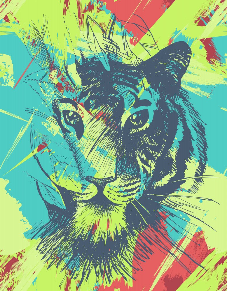 Wild Tiger In Tropical Leaves