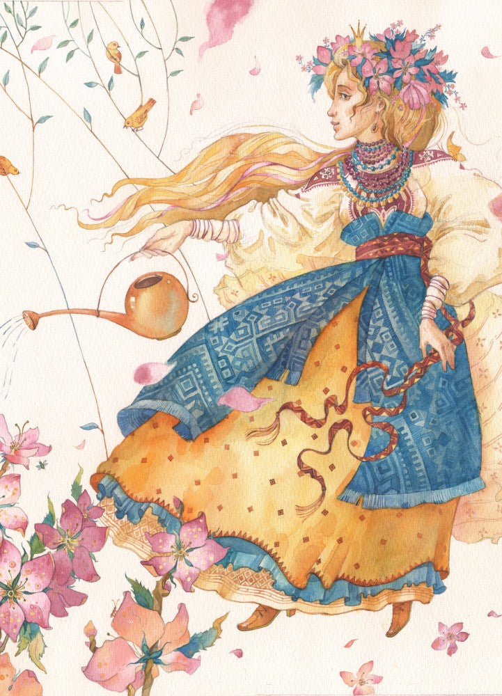 Aquarell Handgemalte Florale Mavka Volksmärchen-Illustration