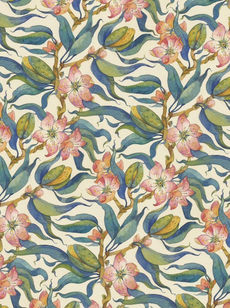 Bitter Almond Watercolor Wallpaper Floral Blossom Handpainted Illustration
