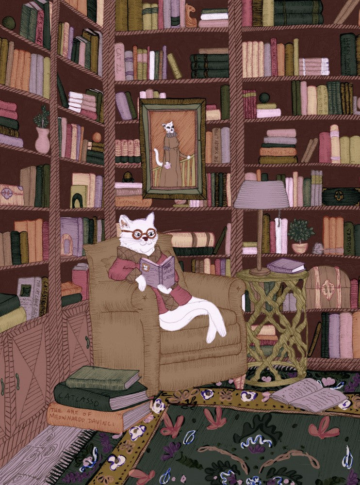 A Gentleman Cat In His Library Large
