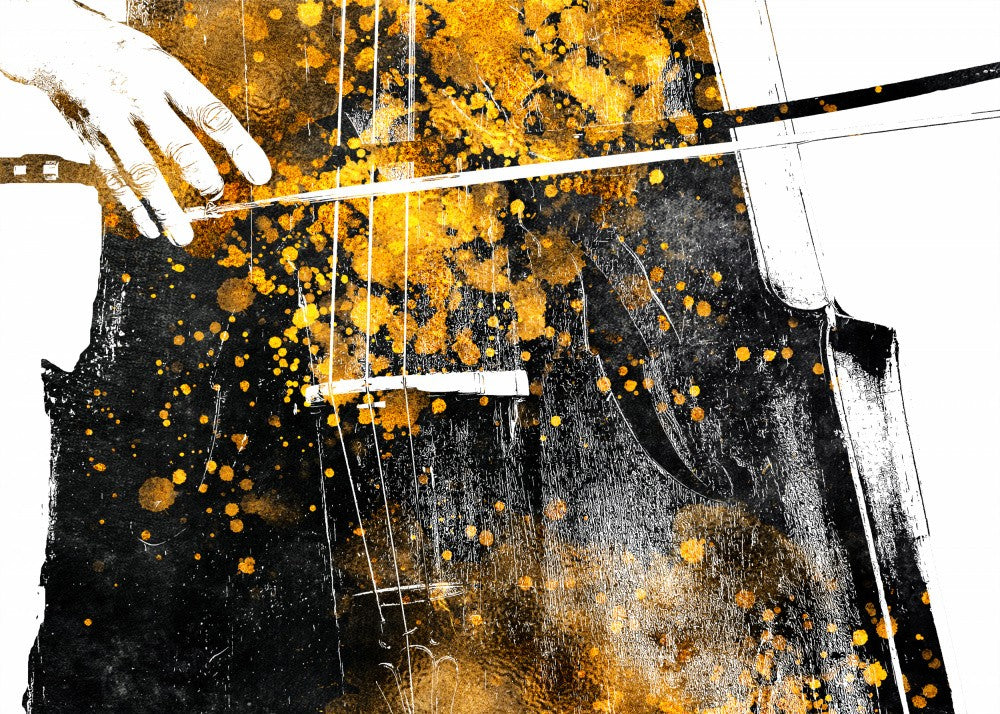 Black and Gold Music Art Double Bass Player 1