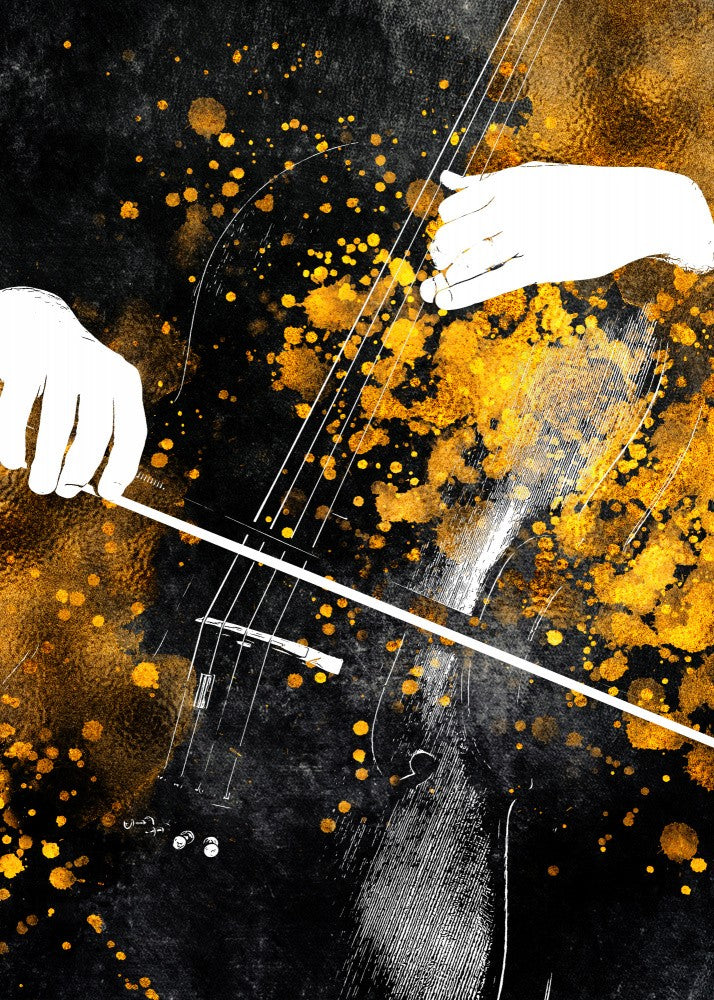 Black and Gold Music Art Double Bass Player 2