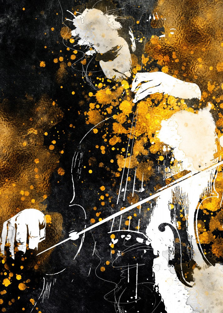 Black and Gold Music Art Double Bass Player5