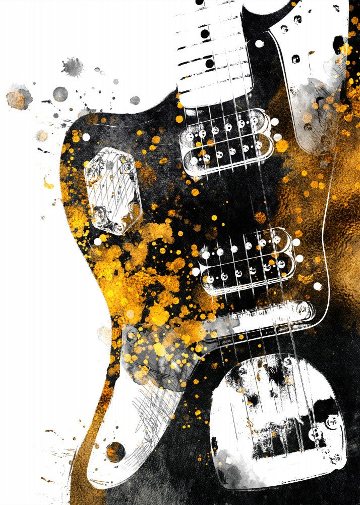 Black and Gold Music Art Guitar Bass