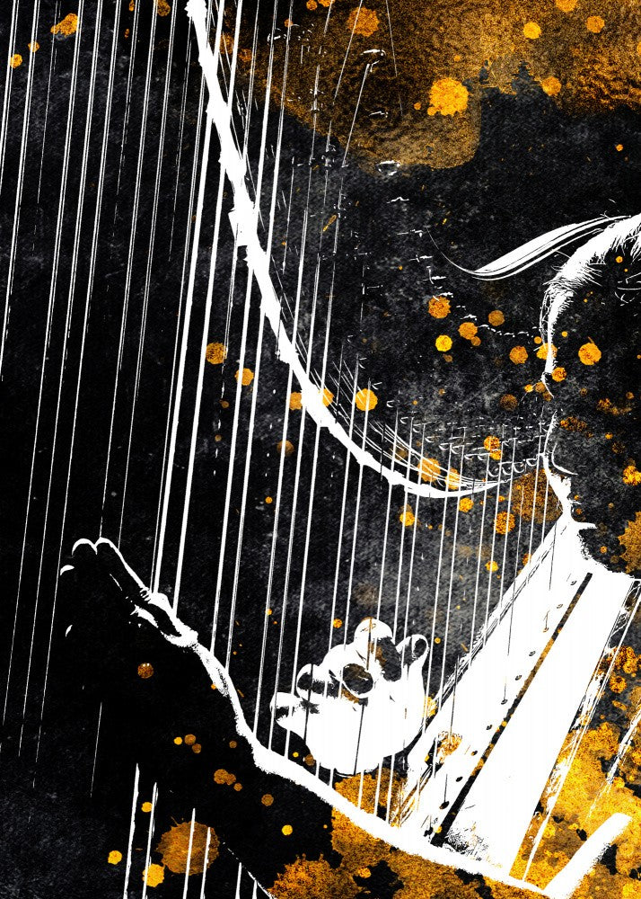 Black and Gold Music Art Harp