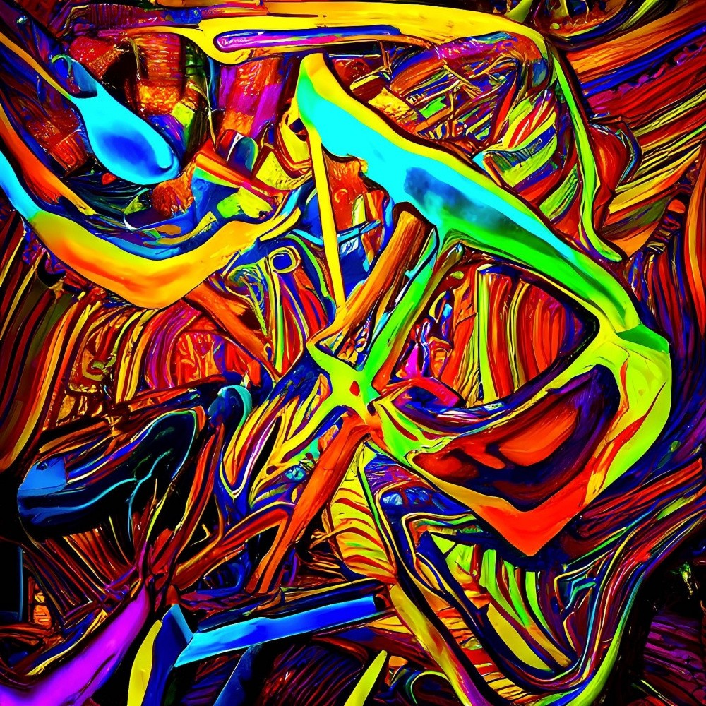 A Digital Symphony of Vibrant Hues and Shapes in a Colorful Abstract Painting