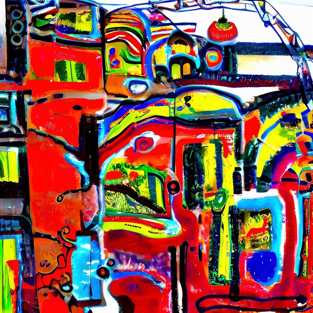 Vibrant Abstract Cityscape With Bold Colors And Organic Shapes