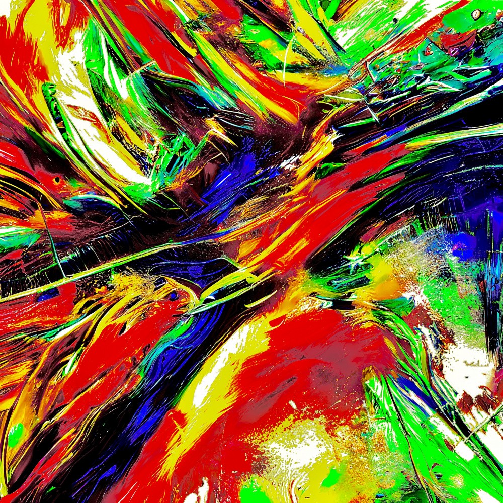 Abstract Expressionist Painting in Vivid Colors and Bold Strokes