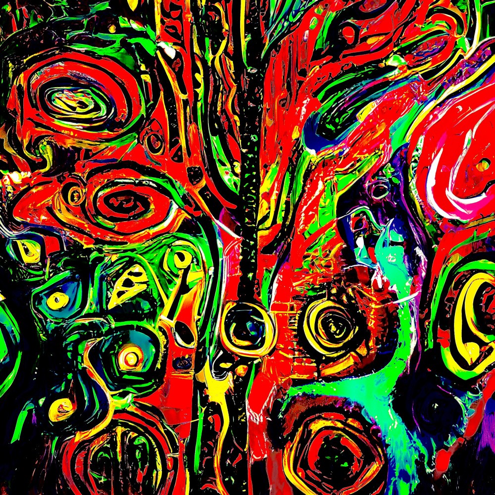 Vibrant Abstract Painting: A Symphony of Colors and Shapes in a Dreamlike World