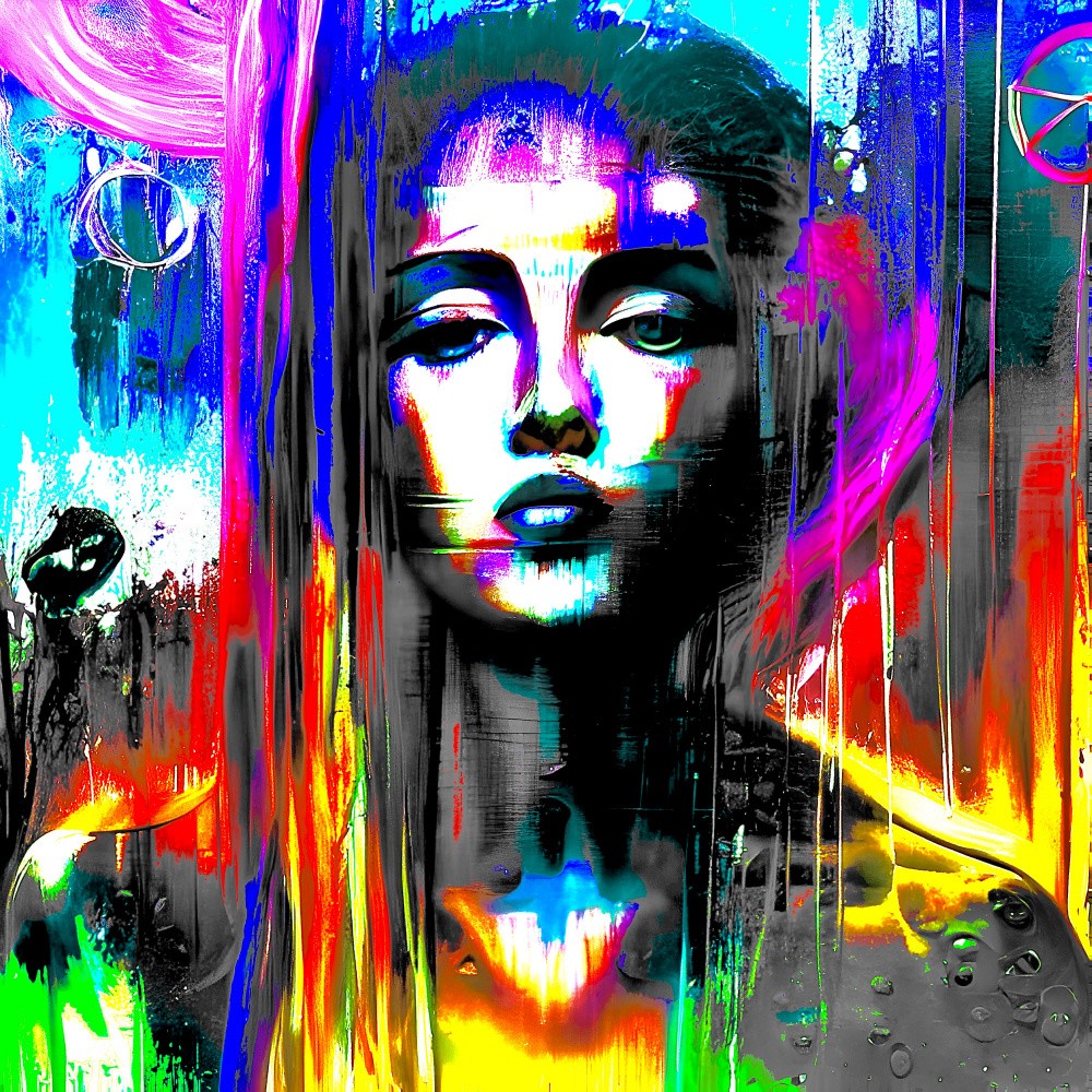 A dreamlike portrait in neon hues: a digital exploration of the female form