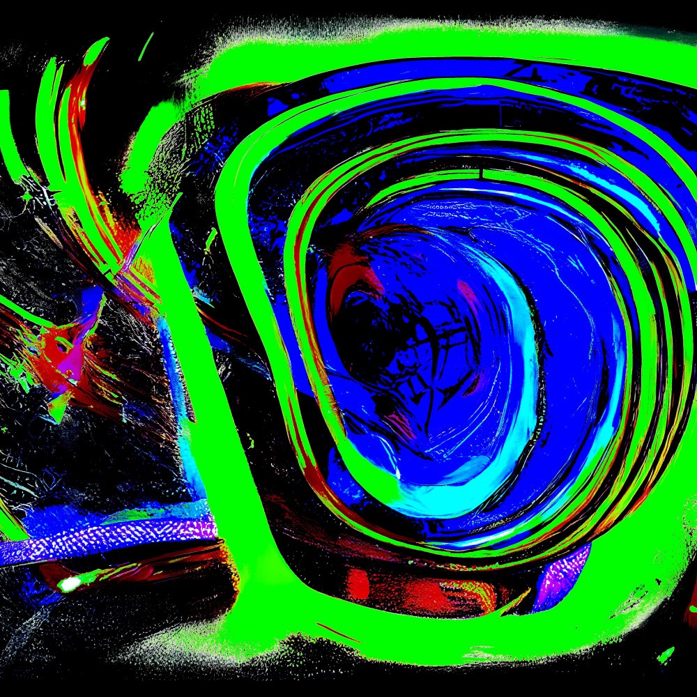 A digital dream of spiraling lines in neon green and electric blue