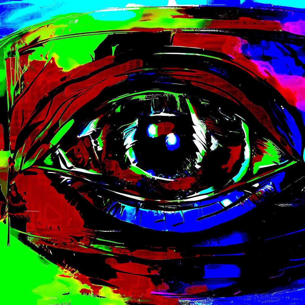 A digital dream of vivid hues: a close-up abstract of an eye