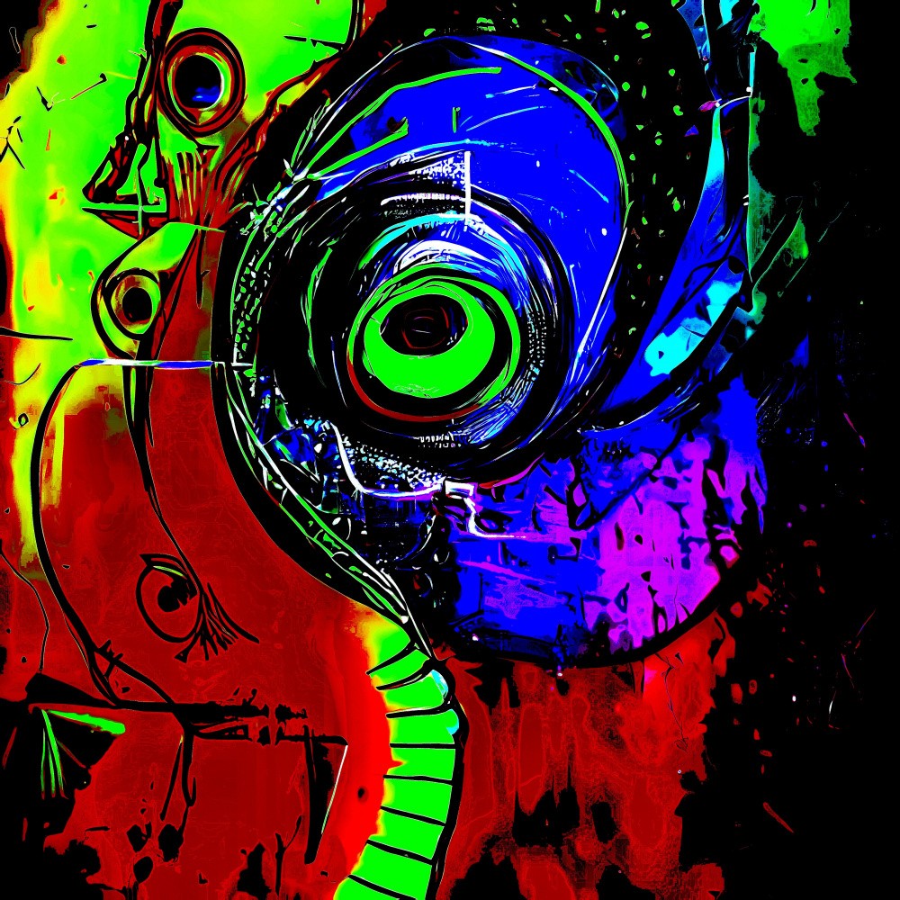 A digital dream of neon colors and swirling shapes