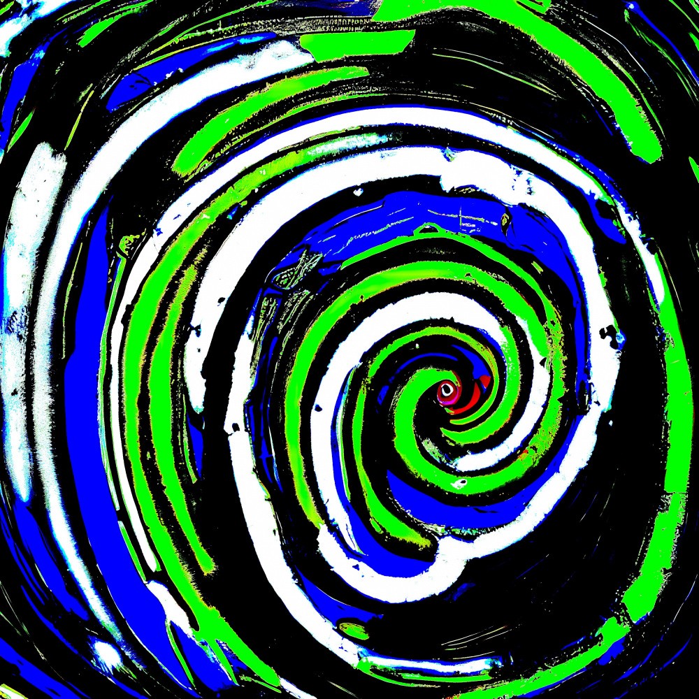 The infinite spiral of digital dreams in a vibrant green and blue hue