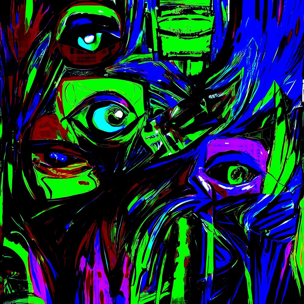 A digital tapestry of thoughtful eyes in a kaleidoscope of hues