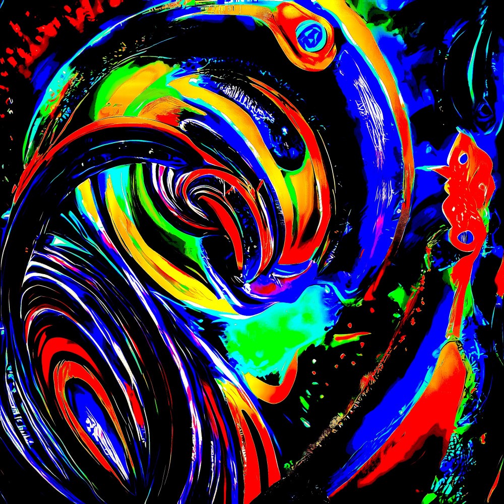 A digital dreamscape of vivid lines and shapes dancing in neon hues