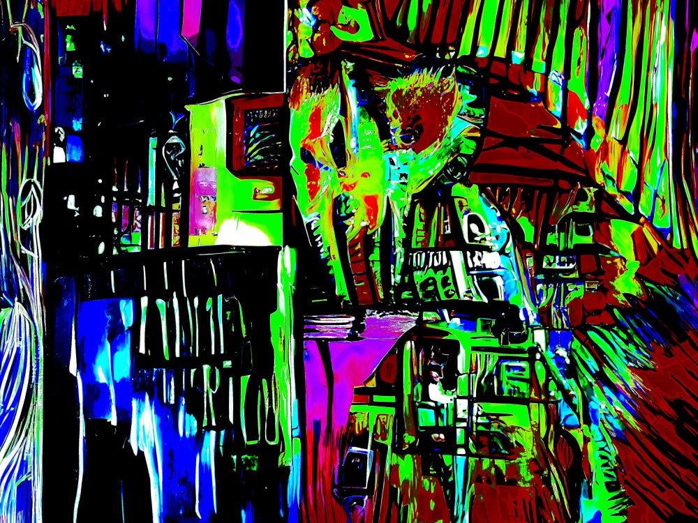 A digital dream in vivid hues: a painting of abstract lines and shapes