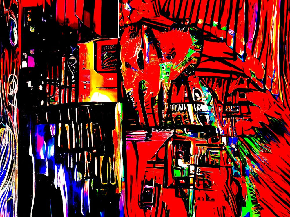 Abstract digital dreamscape in vivid hues and shifting forms