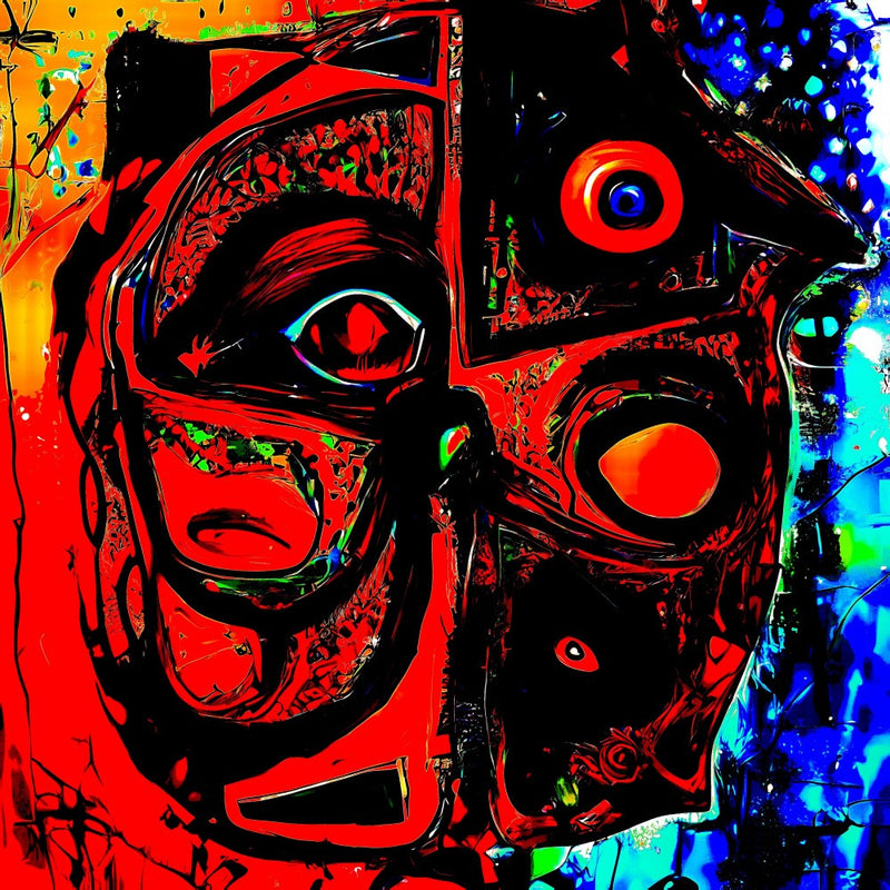 A digital dreamscape of abstract eyes and vivid colors
