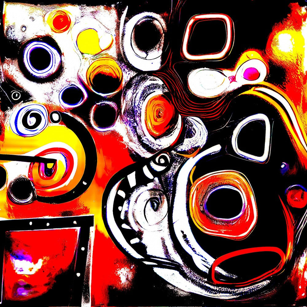 Digital abstract art with swirling circles and vibrant colors
