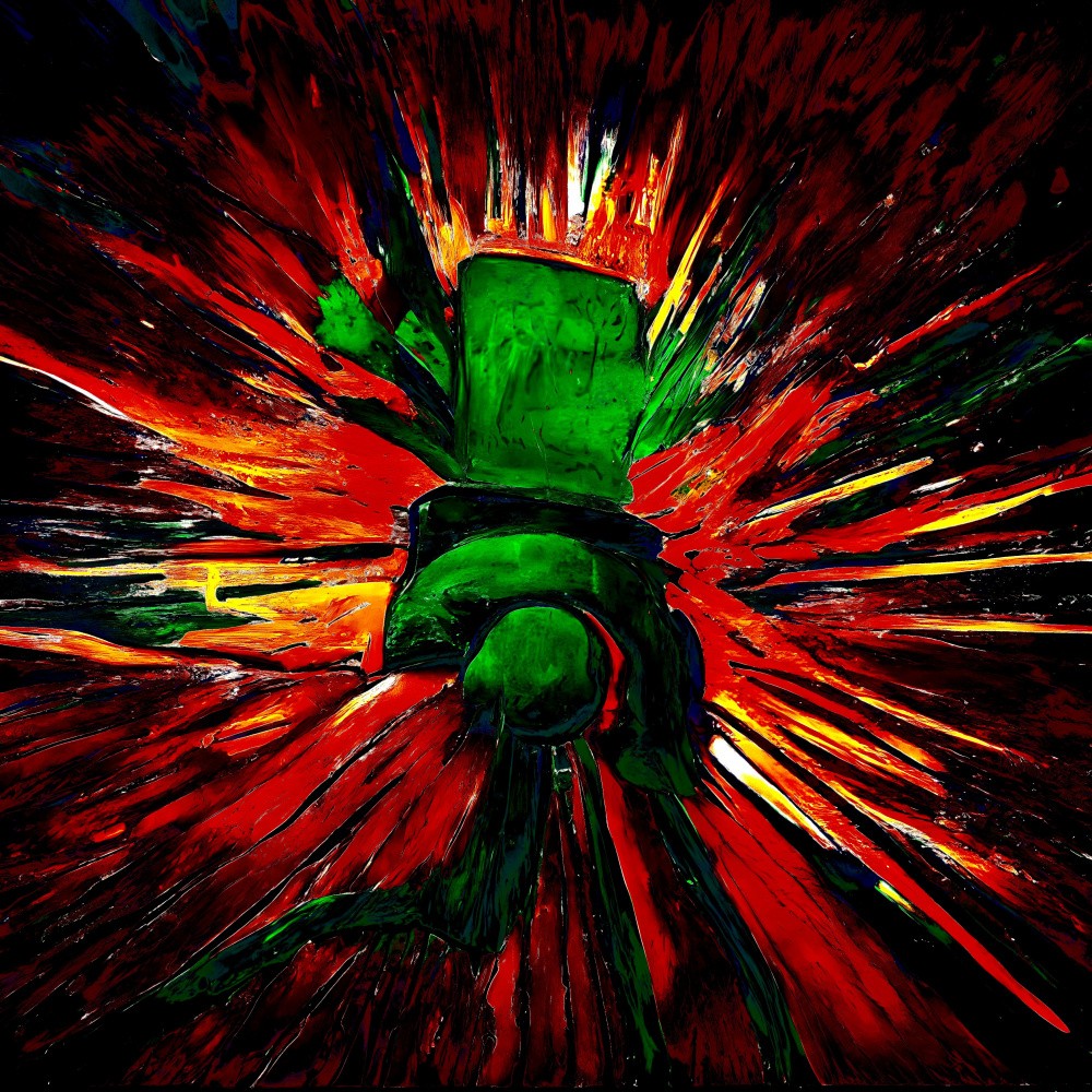 An abstract explosion of green and red