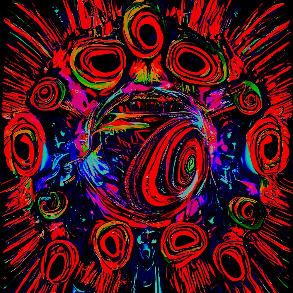 A whirlwind of red and blue abstract expressionism