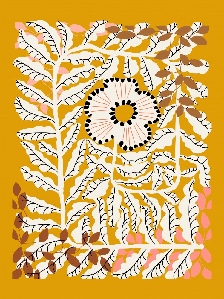 Fern leaves and flower mustard