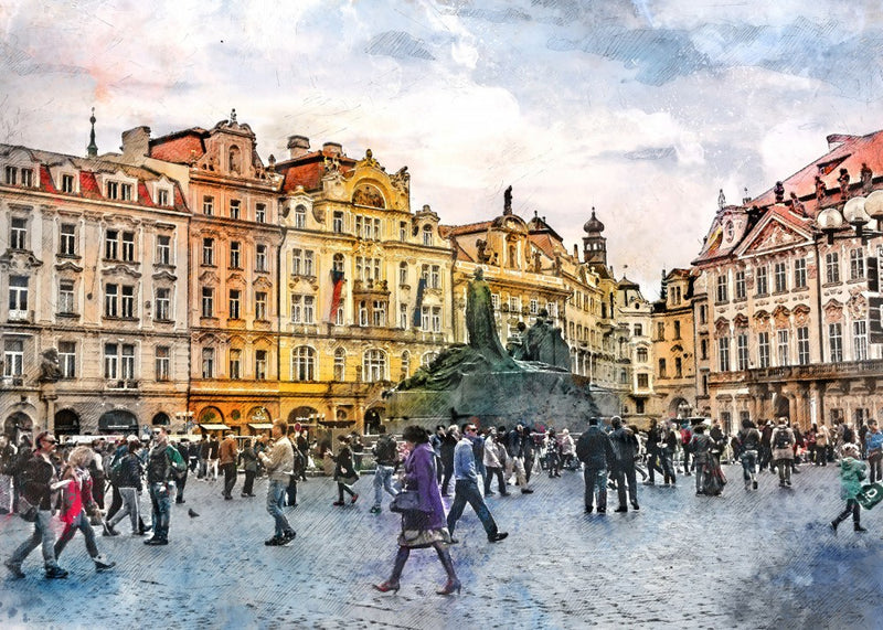 Prague Czechia Watercolor Painting City Art (26)