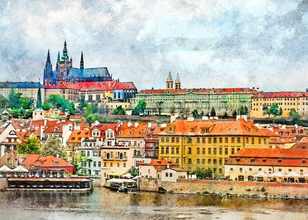 Prague Czechia Watercolor Painting City Art (31)